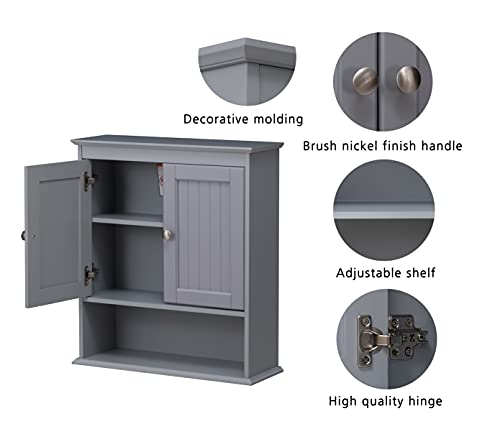 Spirich Bathroom Medicine Cabinet Over Toilet, Wall Mounted Cabinet, Gray | FSC-Certified Engineered Wood, Hidden & Open Storage, Adjustable Shelf, Modern Beadboard Design for Bathroom Kitchen Laundry - color: Grey