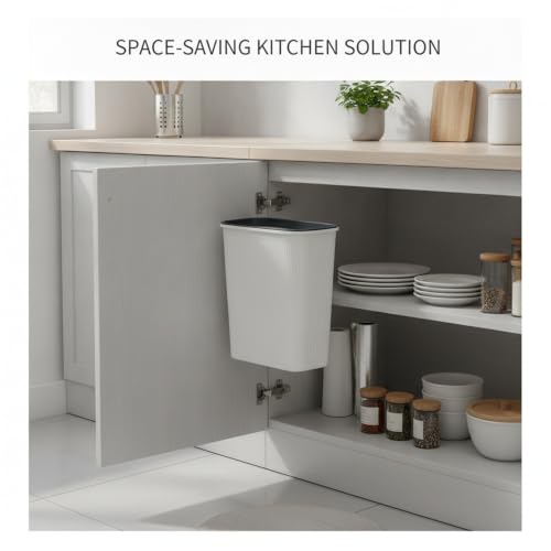 Wall-Mounted Trash Can, Compact 1.06 Gallon Waste Bin for Kitchen Cabinet or Bathroom, Space-Saving PP Plastic Disposal Unit (1 PC) - color: White