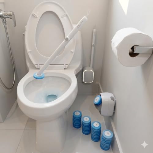 CiLoN Toilet Cleaning System Bundle, Wall Mounted Disposable Toilet Bowl Brush & Holder with 54 Carry Detergent Refills, 5-Layer Rich Foam Sponge Heads, Ocean Breeze Preloaded Scrubbing Pads Value Pac