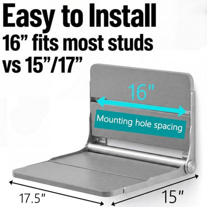 400 lbs Capacity Upgraded Wide Bracket Wall Mounted Folding Shower Seat, Heavy Duty Waterproof Fold Down Shower Bench, Foldable Shower Chair for Inside Shower, Home Care,Gray - color: Grey