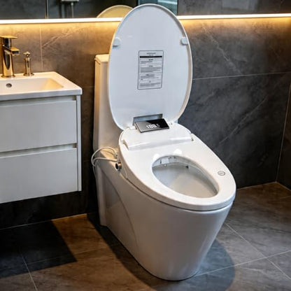 WLJBIDET Electric Heated Bidet Toilet Seat with Remote Control, Adjustable Warm Water & Pressure, Air Drying, Self-Cleaning Nozzle, Oscillating Cleaning, Display Screen, Slow Closed Lid - Round