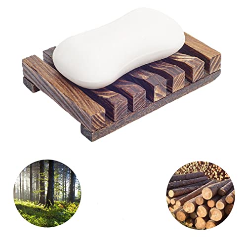 6 Pieces Wooden Soap Dish, Self Draining Soap Dish Holder Natural Drain Soap Saver, Soap Tray for Shower Used for Bathroom, Kitchen - color: Brown-6 Pcs