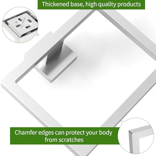 FLE Hand Towel Ring, Towel Rings for Bathroom Wall, 2 Pack, Brush Nickel | Screw Mount Hardware, Stainless Steel Towel Hanger, Modern Square Hardware - color: Brushed Nickel