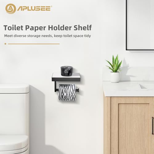 Sintered Stone Toilet Paper Holder with Shelf Matte Black, APLusee Stainless Steel Paper Holder with Phone Shelf Wall Mounted - size: Single Rod