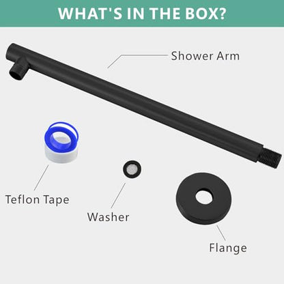 Voolan 15" Round Shower Arm with Flange and Teflon Tape, Extension Shower Head Arm for Bathroom Fixed Shower Head, Solid Stainless Steel, Wall Mounted (Matte Black) - color: Matte Black, style: 15 Inch