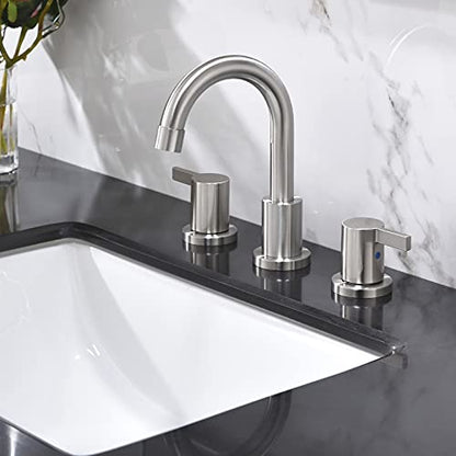2 Handle 3 Hole 8 Inch Widespread Bathroom Faucet with Metal Pop-Up Drain, Brushed Nickel, WF015-1-BN - color: Brushed Nickel