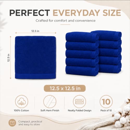 Ameri-Homes Navy Blue Washcloths Pack of 10, 100% Ring Spun Cotton | Soft Face Towel, Highly Absorbent 100% Ring Spun Cotton, 488 GSM Quick-Dry, 12.5 x 12.5 In, Wash Cloths for Bath Gym Spa - color: Navy Blue