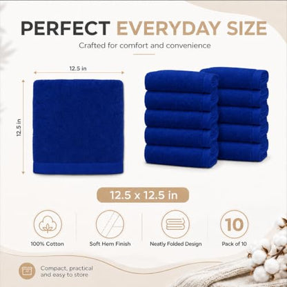 Ameri-Homes Navy Blue Washcloths Pack of 10, 100% Ring Spun Cotton | Soft Face Towel, Highly Absorbent 100% Ring Spun Cotton, 488 GSM Quick-Dry, 12.5 x 12.5 In, Wash Cloths for Bath Gym Spa - color: Navy Blue