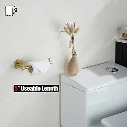 JQK Gold Toilet Paper Holder, 5 Inch Tissue Paper Dispenser, 304 Stainless Steel Thick 0.8mm Wall Mount, Brushed Brass 2 Pack, TPH100-BG-P2 - color: Gold, size: Bar(2 Pack)