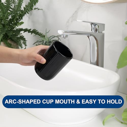 Bathroom Tumbler Cup Ceramic 12.6oz Reusable Toothbrush Cup 375ml, Toothbrush Holder for Your Bathroom (Black) - color: Stripe-black, size: 1pcs