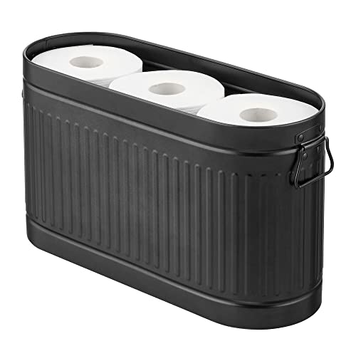 mDesign Large Steel Free Standing Toilet Paper Organizer, 6-Roll Tissue Storage Holder Container Bin for Bathroom Floor, Fits Under Sink, Vanity, Shelf, In Cabinet, or Corner, Oscar Collection - Black - color: Black