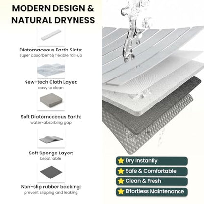 Foldable Stone Bath Mat, Non Slip Quick Dry Diatomite, Dark Gray, 23.5x15 | Super absorbent surface, easy-care finish, compact storage, includes non-slip pad, shower and sink use - color: Regular Dark Gray