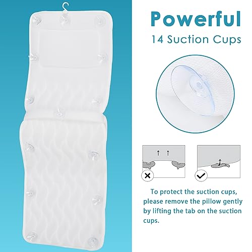 AEROiVi Full Body Bath Pillow with Lumbar Pillow Bathtub Cushion with 14 Suction Cups 3D Air Mesh Fit Any Tub Luxury Bathroom Accessories | Relaxing Soft Bathtub Cushion with laundry bag 3D Air Mesh Fit Any Tub Bathroom Accessories Washable Quick-Dry - si