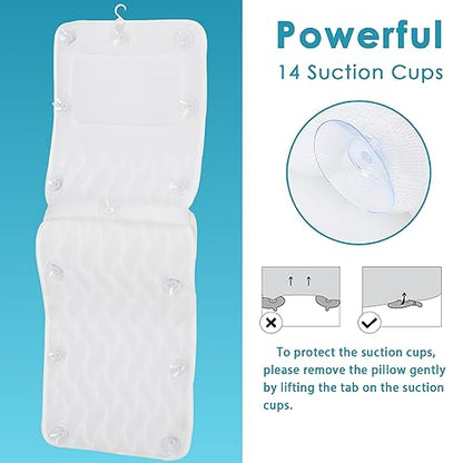 AEROiVi Full Body Bath Pillow with Lumbar Pillow Bathtub Cushion with 14 Suction Cups 3D Air Mesh Fit Any Tub Luxury Bathroom Accessories | Relaxing Soft Bathtub Cushion with laundry bag 3D Air Mesh Fit Any Tub Bathroom Accessories Washable Quick-Dry - si