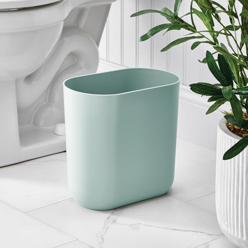 iDesign Small Slim Plastic Bathroom Trash Can, 2-Pack, Blue | Garbage Can for Bedroom, Office, Desk, Dorm - color: Soft Aqua, style: Pack of 2