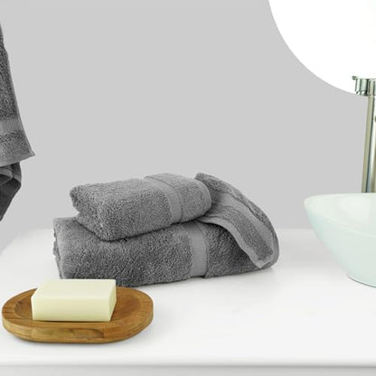 Chakir Turkish Linens Personalized 3 Piece Towel Set, 100% Cotton Luxury Turkish Towels for Bathroom, Soft Absorbent Towel Set with Bath Towel Hand Towel and Washcloth, Gray - color: Gray