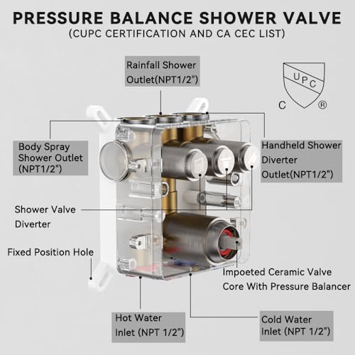 Shower Faucet Set Shower System Brushed Nickel, Push Button Diverter | 12 Inch Ceiling Mount Shower Head, 6 Inch Wall Mount Head, 2-in-1 Handheld Sprayer, Solid Brass Valve, Can Run All Together - color: Brushed Nickel, size: 8+12 inch-10