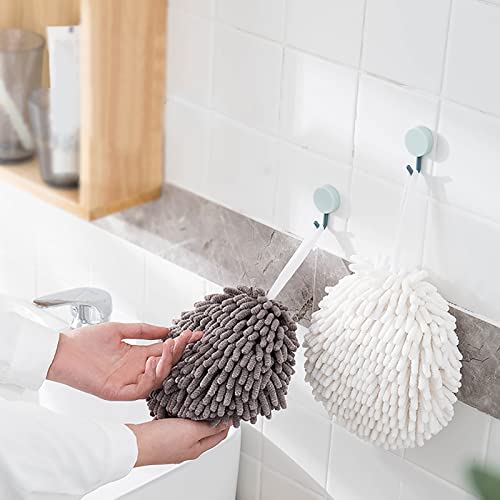 4 Pack Chenille Hand Towels Soft Absorbent Microfiber Towels Ball Home Kitchen Bathroom Hanging Towels Quick Dry Cloths - color: White,gray