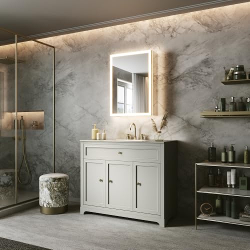 20x28 Lighted Medicine Cabinet, Separate Front & Back Lights | Surface/Recessed LED Medicine Cabinet for Bathroom with Side Mirrors, Dimmable Light, Anti-Fog, Memory,Silver Aluminum Frame - size: 20" x 28" (Left Hinge)