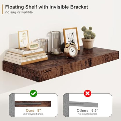 Heimlove 12" Deep Rustic Brown Floating Shelves,Over Toilet Long Wall Mounted Modern Farmhouse 36 inches,Wall Shelves with Invisible Brackets for Bedroom, Bathroom, Living Room, Kitchen, Set of 1 - color: Rustic Brown, size: 35.4"W x 11.6"D x 2"H, 1 Pack
