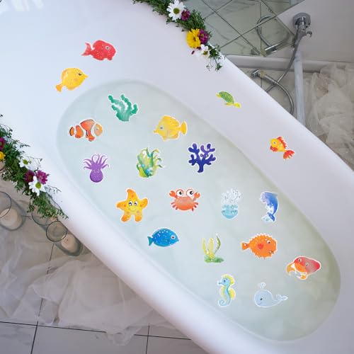 Bathtub Non-Slip Stickers for Shower - 20 PCS Large Anti-Slip Cute Sea Creature Stickers with Scraper for Kids Bath Tub and Slippery Shower Floor, Perfect Bathroom Decor