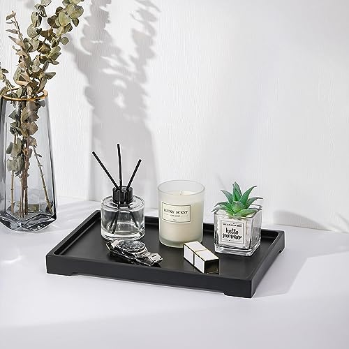 Luxspire Marble Tray for Soap Dispenser Perfume Jewelry, L, Matte Black | 11 x 8 inch, non-slip waterproof resin, easy wipe clean, fits bath kitchen vanity, holds jewelry toiletries soap - color: C - Black, style: Large