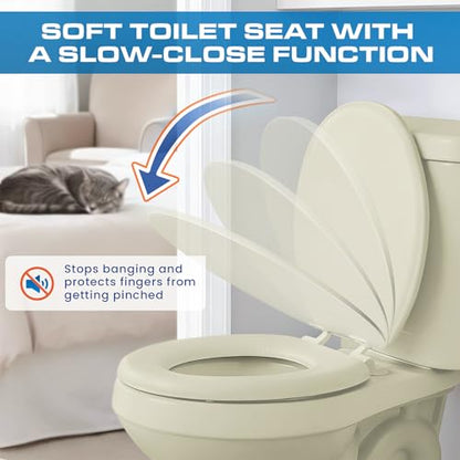 Plexon Soft Cushioned Toilet Seat, Round, Bone, Slow-Close Lid & Seat, Quick-Release Hinge, Easy To Clean & Change - color: Bone, size: Round