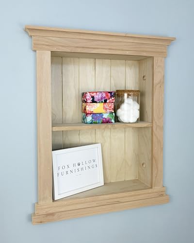 14x18 Elliot Craftsman Recessed Wood Wall Niche, Open Medicine Cabinet Replacement, in Wall Bathroom Cabinet Insert Shelves, Made in North America, NO MDF, Beadboard, Unfinished - color: Unfinished Beadboard