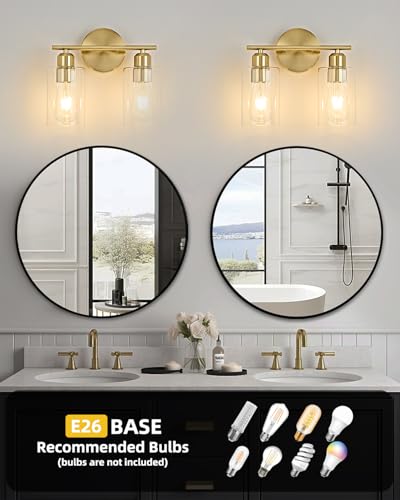 2Light Modern Vanity Lights - Gold, Clear Glass Shade, Wall Sconce for Bathroom & Bedroom, 2 Pack - color: Gold, size: 2 Light - 2 pack