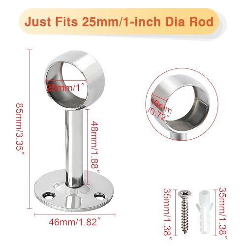 Alise Curtain Rod Holder Bracket 1''Dia,Closet Rod Holders Wall Mount,4Pcs | Ceiling Mounted Curtain Rod Flange Brackets,Ceiling Curtain Rods Brackets,for Bathroom Curtain,Stainless Steel,Chrome Finish - color: Chrome Finish, size: 25mm/1-Inch Dia.