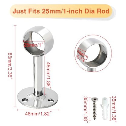 Alise Curtain Rod Holder Bracket 1''Dia,Closet Rod Holders Wall Mount,4Pcs | Ceiling Mounted Curtain Rod Flange Brackets,Ceiling Curtain Rods Brackets,for Bathroom Curtain,Stainless Steel,Chrome Finish - color: Chrome Finish, size: 25mm/1-Inch Dia.