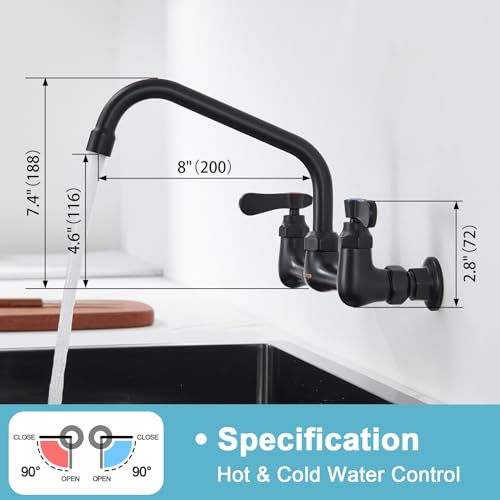 Wall Mount Commercial Sink Kitchen Faucet 8 Inch Adjustable Center | 8 Inch 360 Swivel Spout, Lead-free Brass, For Restaurant Laundry Utility Room, Easy to Install, CUPC NSF Certified - color: Brushed, size: 8 Inch Spout