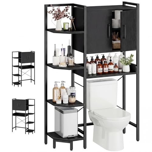 K2 Heavy Duty 7-Tier Over The Toilet Storage Cabinet（with Magnetic Doors & Adjustable Feet） Freestanding Above Toilet Shelf，Space Saver Bathroom Organizer 9.3" D x 31.5" W x 67.2" H，Black - color: Black