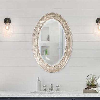 Howard Elliott Collection Ethan Oval Hanging Wall Or Vanity Mirror, Brushed Nickel, 21 x 31 Inch - color: Brushed Nickel