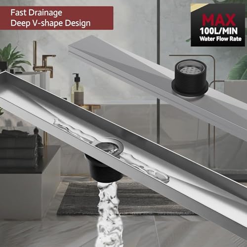 Linear Shower Drain, 32 inch Brushed Nickel | Including Hair Catcher and Removable Grate, 304 Stainless Steel, Easy to Install and Clean (Drain Base Not Included) - color: Brushed Nickel, size: 32 inch