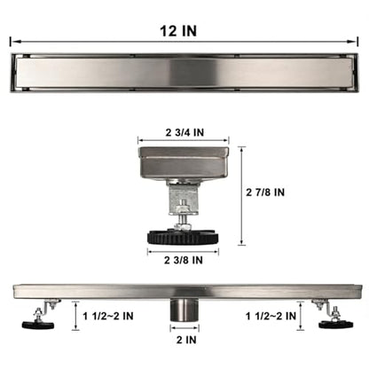 AVSIILE Linear Shower Floor Drain, 12 Inch Brushed Nickel 304 Stainless Steel Bathroom Drains Kit, Rectangular Shower Trench Drain with Reversable Tile-in Pattern Drain Cover & Hair Catcher - color: Brushed Stainless, size: 12 Inch
