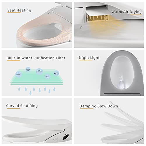X3 Bidet Toilet Seat, Elongated Smart Toilet Seat with Air Dryer, Bidet Attachment for Toilet Warm Water with Soft Close, Electric Heated Bidet Seat with Self Cleaning Nozzel