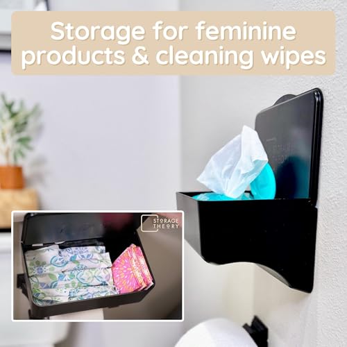Wipe Holder for Bathroom – Adhesive Wall Mount Organizer – Bathroom Shelf & Baby Wipes Dispenser – Black, 2 Pack - color: Black 2 Pack