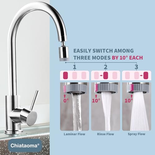 Swivel Faucet Aerator,3-function Faucet Nozzle,360° Big Angle Rotate Kitchen Sink Faucet Attachment,Faucet Extender for Kitchen 55/64 inch Female Thread,Kitchen Sink Aerator Chrome | Chitaoma 360° Rotate Sink Faucet Attachment,Faucet Aerator for Kitchen 5