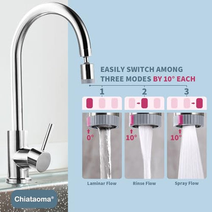Swivel Faucet Aerator,3-function Faucet Nozzle,360° Big Angle Rotate Kitchen Sink Faucet Attachment,Faucet Extender for Kitchen 55/64 inch Female Thread,Kitchen Sink Aerator Chrome | Chitaoma 360° Rotate Sink Faucet Attachment,Faucet Aerator for Kitchen 5