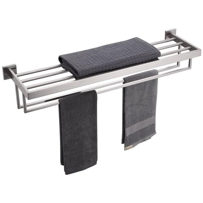 KOKOSIRI Towel Rack 32-Inch Bathroom Towel Shelves with Double Towel Bars SUS304 Stainless Steel Wall Mounted, Brushed Nickel B6003BR-L32 - color: Brushed Steel, size: 32-Inch