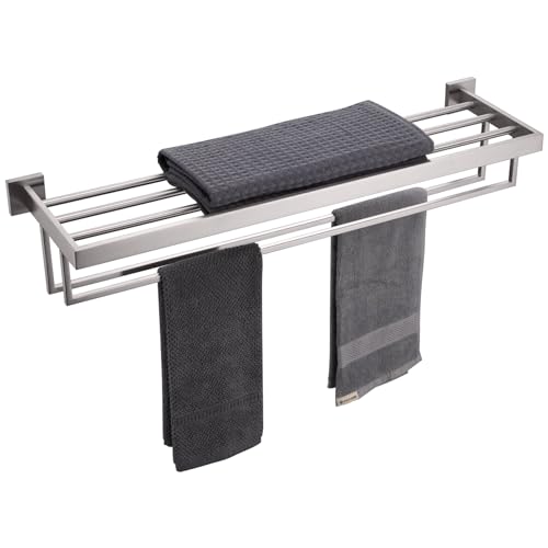 KOKOSIRI Towel Rack 32-Inch Bathroom Towel Shelves with Double Towel Bars SUS304 Stainless Steel Wall Mounted, Brushed Nickel B6003BR-L32 - color: Brushed Steel, size: 32-Inch