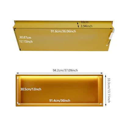 Shower Niche, 37 x 13 inch Recessed Wall Niche with LED Light Strip, Heavy-Duty Stainless Steel Modern Shampoo Storage Organizer, Sealed Waterproof, Durable & Easy to Install, Gold - color: Gold/37" X 13"