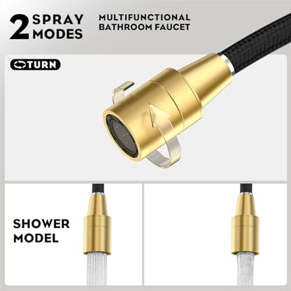 Pull Down Sprayer Brushed Gold 8 Inch Bathroom Sink Faucet, 2 Handles 3 Hole Widespread Pull Out Bathroom Faucet，with Pop Up Drain and Water Supply Line,BF04022-K01-BG - color: Brushed Gold