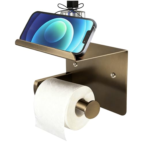 Bronze Toilet Paper Holder with Shelf, SUS304 Stainless Steel Rustproof Wall Mount Toilet Paper Roll Holder, Screw Bathroom Toilet Paper Holder for Kitchen, Washroom, RV - color: Bronze