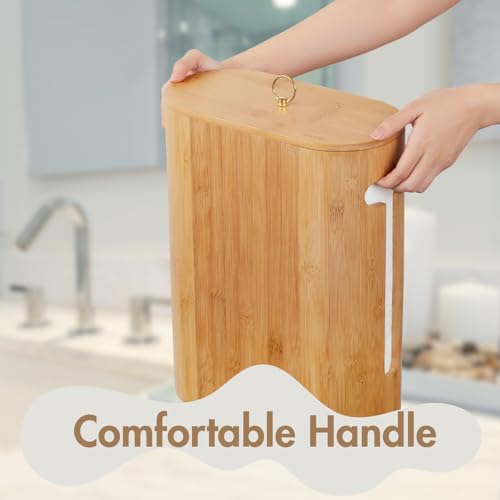 Gobam Bamboo Toilet Paper Storage with Dual-Use Lid, Freestanding Bathroom Tissue Organizer with Viewing Slot, Built-In Handle, Anti-Slip Base, Compact Toilet Paper Holder Stand for up to 6 Mega Rolls - size: 6 Roll - Oval