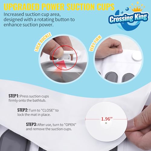Crossing King Bubble Bath Mat, Bubble Bath Mat Tub Spa Massager, Gray | for Smooth Bathtub, Non-Slip, 6-Speed Bubbles, with Pillow, Machine and Remote, for Home Spa Experience, 45*17in