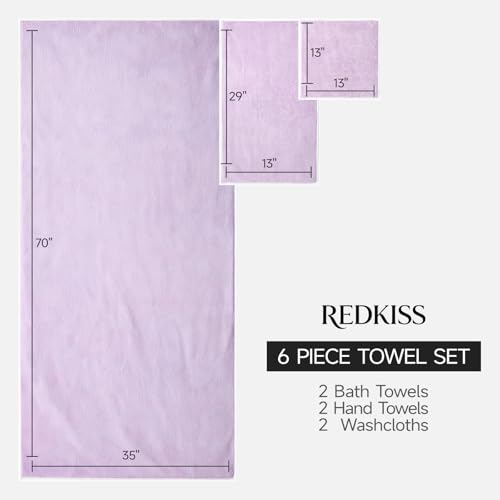 REDKISS Pack of 6 Towel Set - 2 Extra Large Bath, 2 Hand, 2 Washcloths, Ultra Soft & Highly Absorbent, Quicker to Dry, Purple Towels for Bathroom, Spa, Hotel, Gym - color: Purple