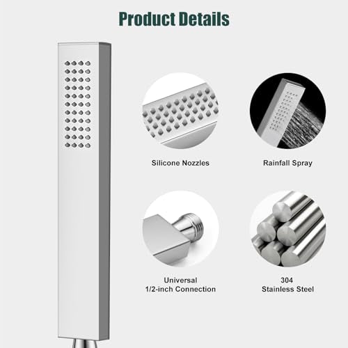 Heyalan Hand-held Shower Head Set-SUS304 Handheld Shower,Polished Chrome | SUS304 stainless steel wand, straight-style design, single rain spray, 59-inch long hose and standard 1/2-inch connection - color: Polish Chrome, style: Straight Style
