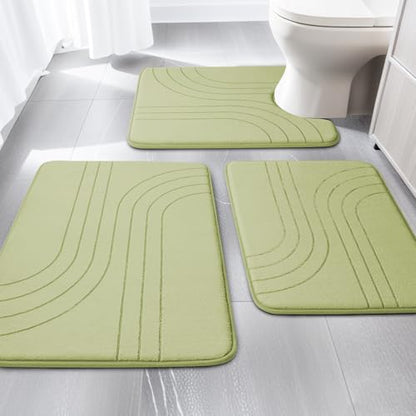 Green Bathroom Rug Set 3 Pieces, Soft Non Slip Memory Foam Bath Mats, Extra Thick, Machine Washable - color: Green-2, size: 3 pieces